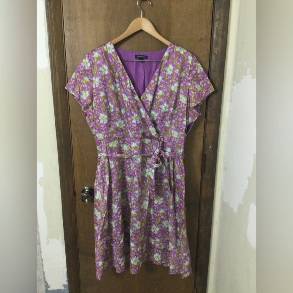 Lands' End 18 Purple Floral Midi Dress w/pockets